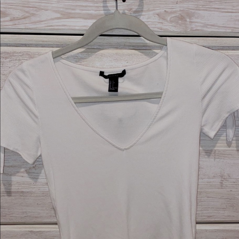 white crop top low neck with tie sleeves !